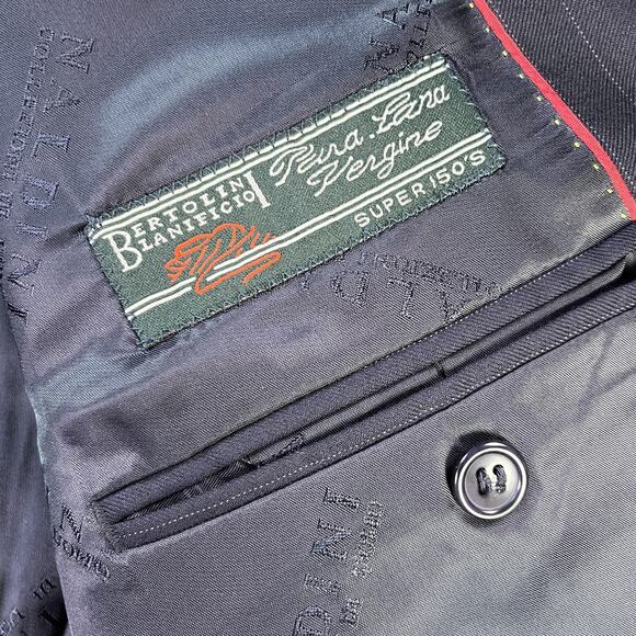 Naldini Blazer Mens 44 Navy Pinstripe Made in Italy Super 150s Wool 3 Button - Picture 12 of 15